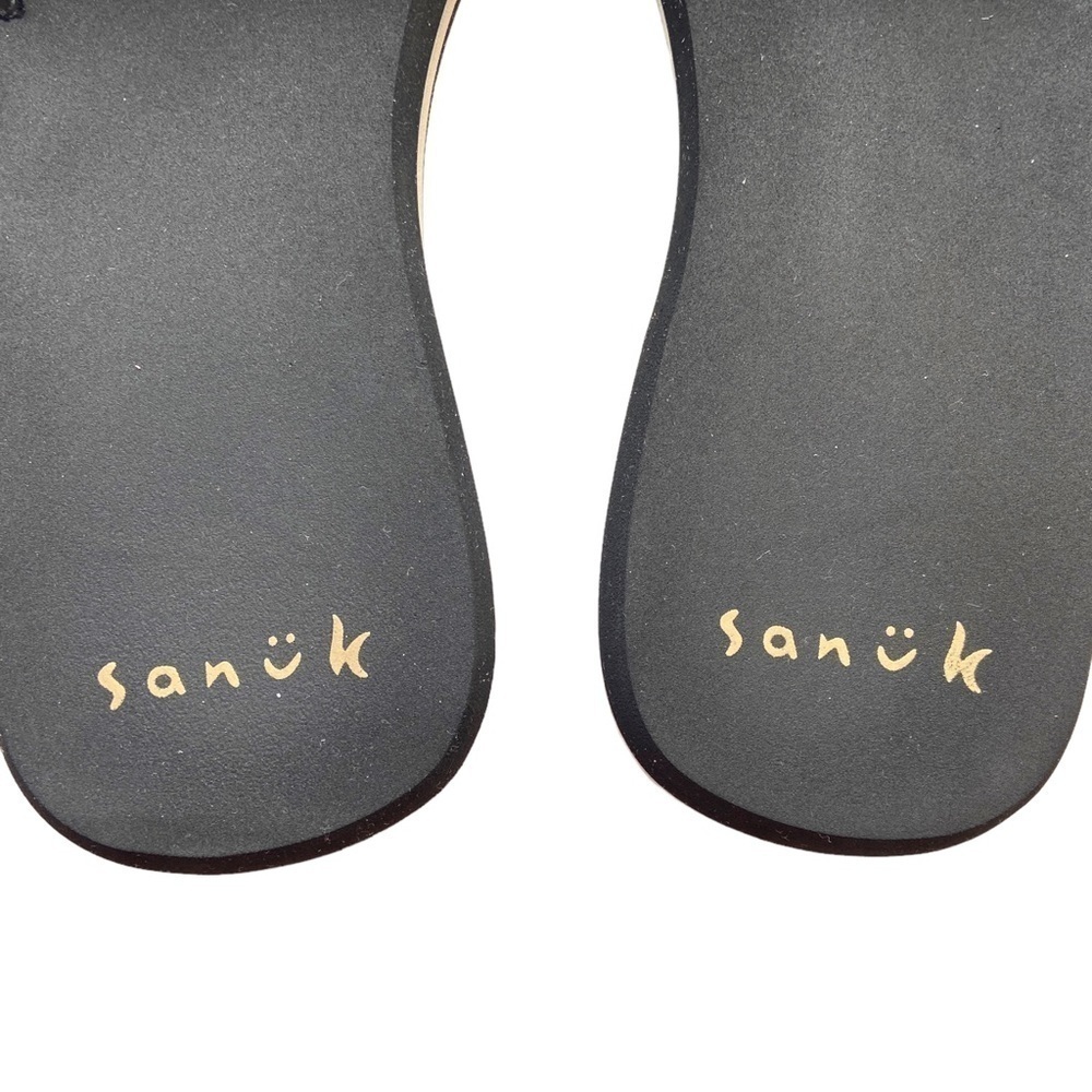 Sanuk Black Cream Brown Flip Flop Slides Floral Embroidery Beaded Size 7 - Picture 7 of 16